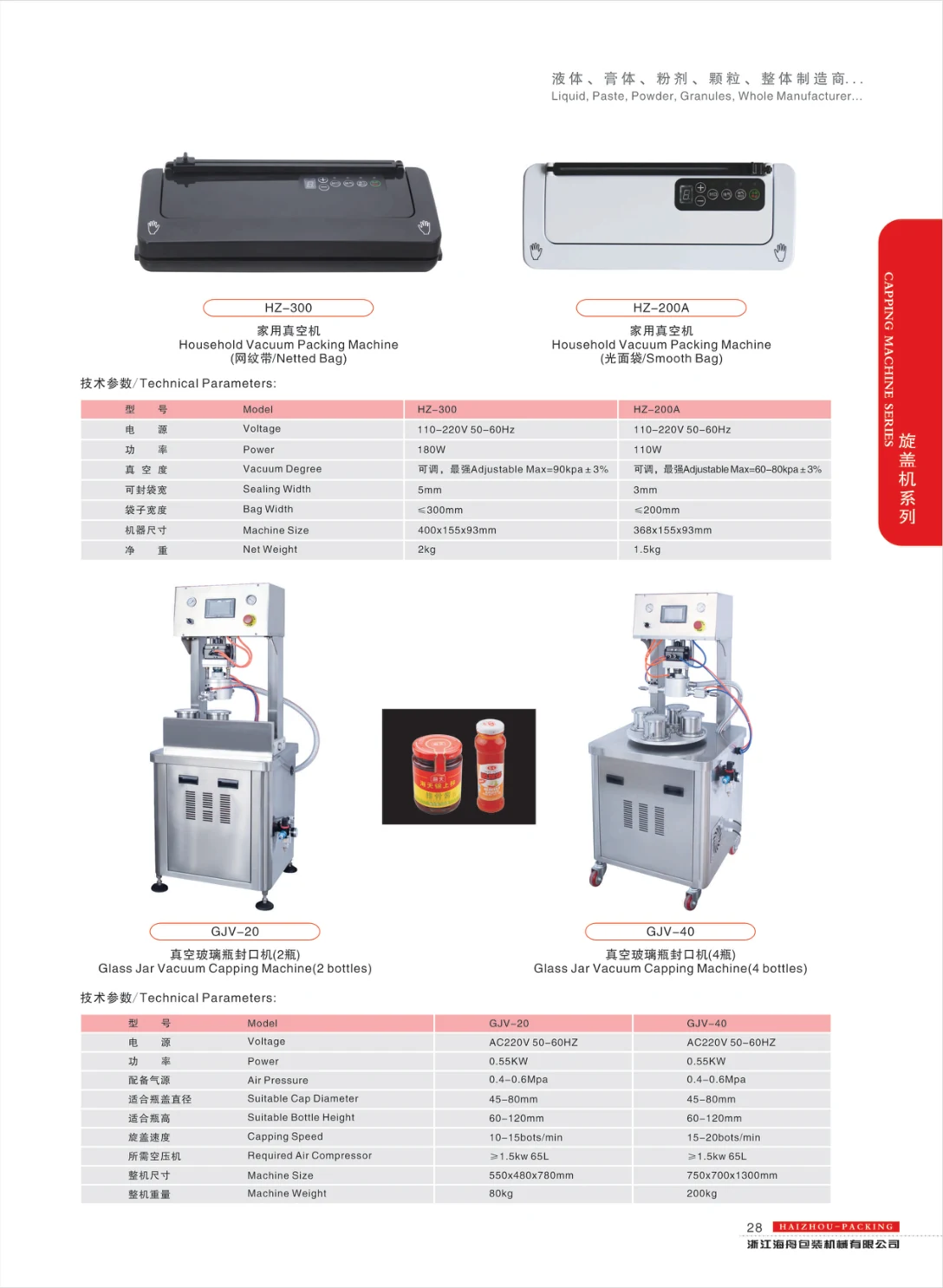 Vacuum packing and vacuum jar capping — supplier catalogue page 28