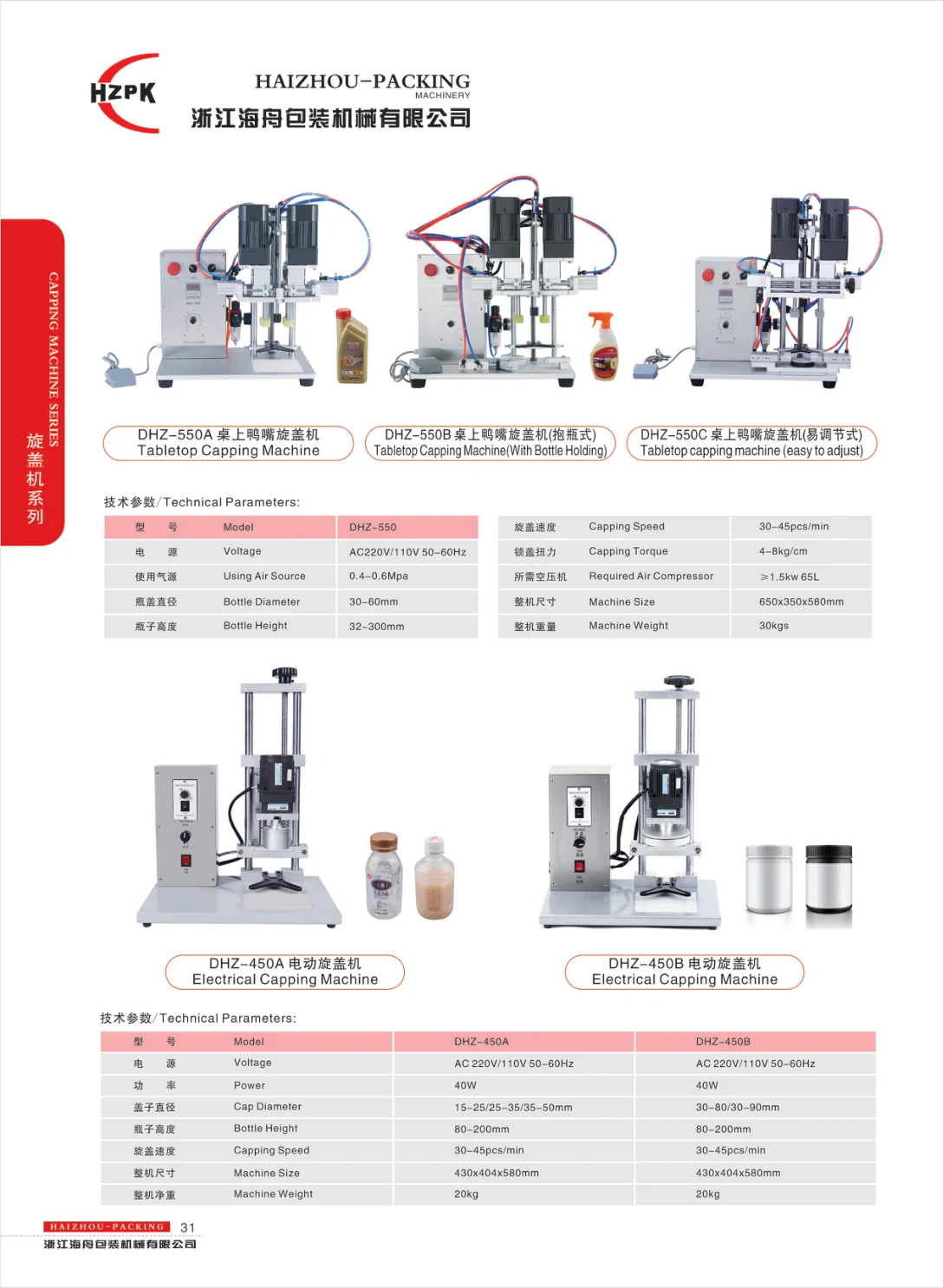 Tabletop and electric capping — supplier catalogue page 31