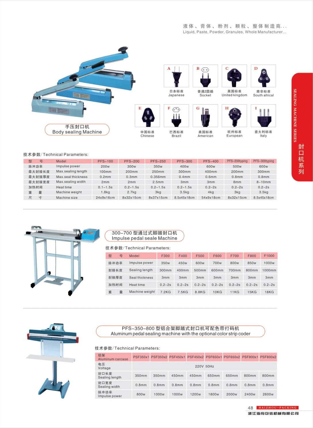 Impulse hand and pedal sealing — supplier catalogue page 48