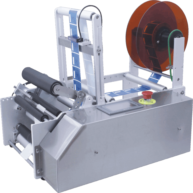 Semi-automatic round bottle double side labeling machine